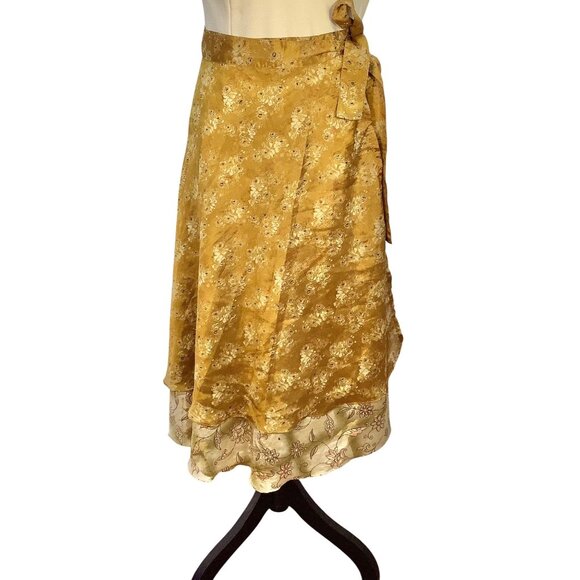 Kariza Dresses & Skirts - Kariza One Size Gold Floral Wrap Midi Skirt Silk Rayon Blend Cottage Core